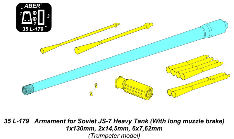 ソビエト JS-7 重戦車 砲身 & 銃身セット (トランペッター用) メタル (アベール 1/35 AFV用 砲身パーツ No.35-L179) 商品画像_1
