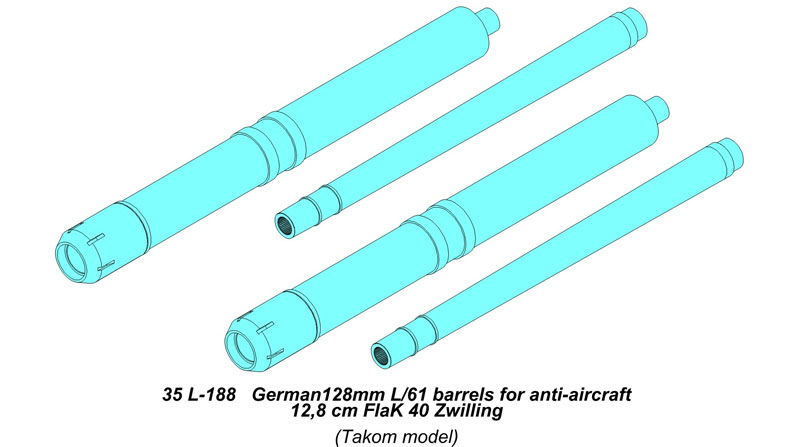 ドイツ 12.8cm FlaK40 ツヴィリング 高射砲用砲身 (タコム用) メタル (アベール 1/35 AFV用 砲身パーツ No.35L-188) 商品画像_1