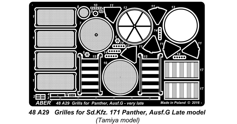 Sd.Kfz.171 パンターG 後期型 グリル (タミヤ用) エッチング (アベール 1/48 AFV用 エッチングパーツ No.48A029) 商品画像_1