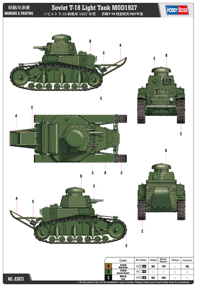 ソビエト T-18 軽戦車 1927年型 プラモデル (ホビーボス 1/35 ファイティングビークル シリーズ No.83873) 商品画像_1