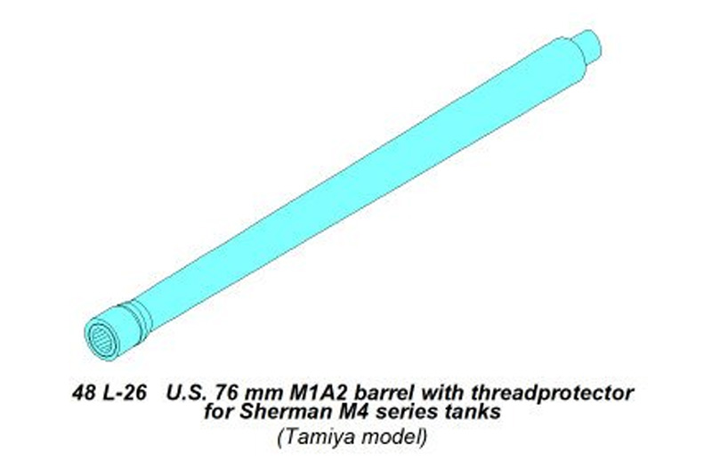 アメリカ M4シャーマン シリーズ用 76mm M1A2戦車砲砲身 メタル (アベール 1/48 AFV用 砲身パーツ No.48L-026) 商品画像_1