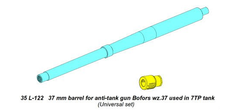 ポーランド 7TP 軽戦車用 ボフォース wz.37 対戦車砲砲身 メタル (アベール 1/35 AFV用 砲身パーツ No.35L-122) 商品画像_1