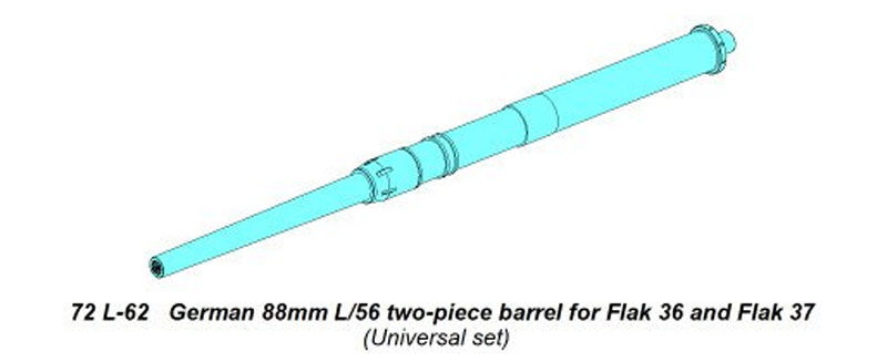 ドイツ Flak36/37 高射砲用 88mm L/59 ツーピース砲身 メタル (アベール 1/72 AFV用 砲身パーツ No.72L-062) 商品画像_1