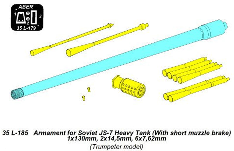 ソビエト JS-7 超重戦車砲身 & 銃身 (短マズルブレーキ付) (トランペッター用) メタル (アベール 1/35 AFV用 砲身パーツ No.35L-185) 商品画像_1