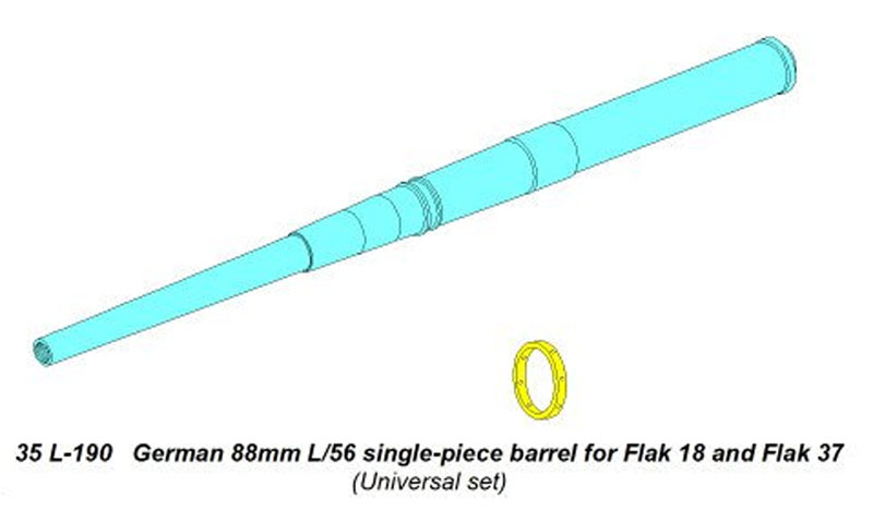 ドイツ Flak18/37 高射砲用 88mm L/56 シングルピース砲身 メタル (アベール 1/35 AFV用 砲身パーツ No.35L-190) 商品画像_1