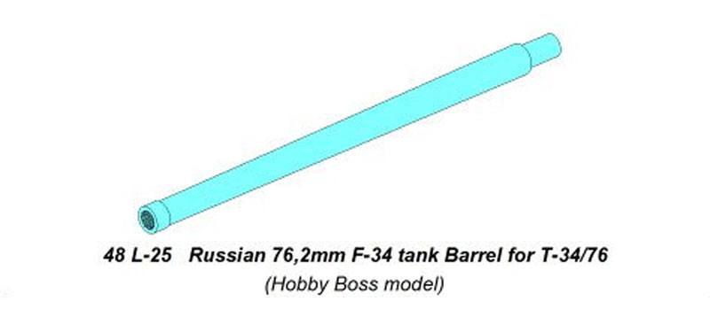 ロシア 76.2mm F-34戦車砲砲身 (T-34/76用) (ホビーボス) メタル (アベール 1/48 AFV用 砲身パーツ No.48L-025) 商品画像_1
