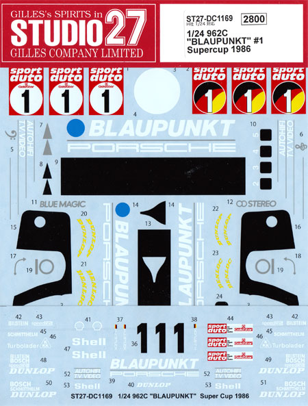 ポルシェ 962C ブラウプンクト #1 スーパーカップ 1986 デカール (スタジオ27 ツーリングカー/GTカー オリジナルデカール No.DC1169) 商品画像