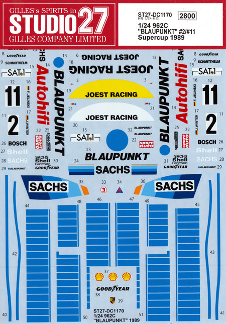 ポルシェ 962C ブラウプンクト #2/#11 スーパーカップ 1989 デカール (スタジオ27 ツーリングカー/GTカー オリジナルデカール No.DC1170) 商品画像