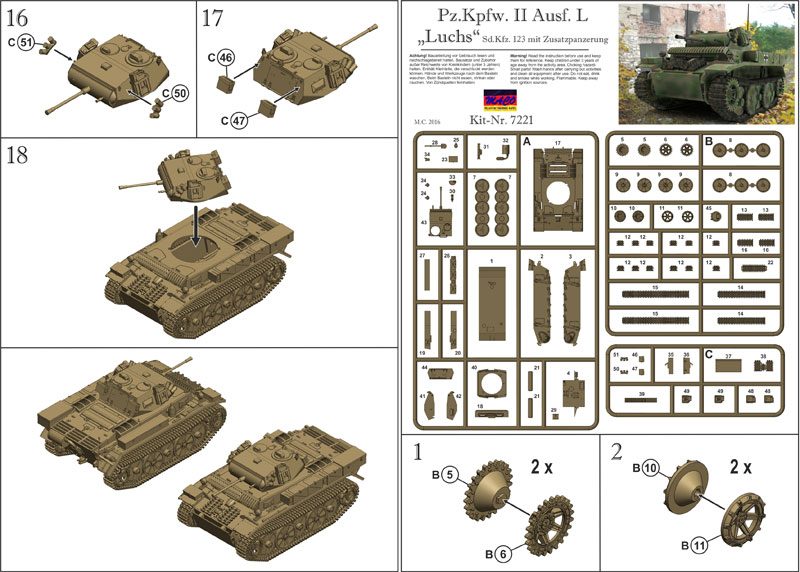 ドイツ Pz.Kpfw.2 Ausf.L ルクス偵察戦車 増加装甲 (2台セット) プラモデル (マコ 1/72 AFVキット No.7221-1) 商品画像_2