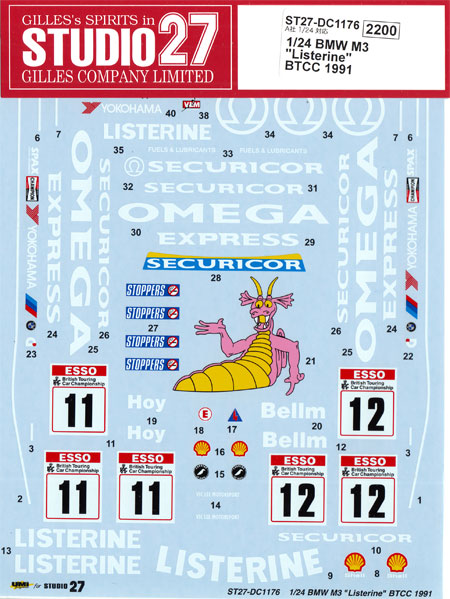 BMW M3 リステリン BTCC 1991 デカール デカール (スタジオ27 ツーリングカー/GTカー オリジナルデカール No.DC1176) 商品画像