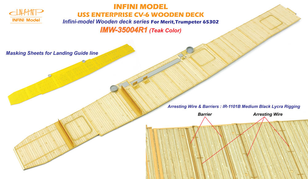 USS エンタープライズ CV-6 1942(Late) ウッドデッキセット (チーク色) (メリット/トランペッター用) 木甲板 (インフィニモデル IMWシリーズ （艦船用木製甲板） No.IMW-35004R1) 商品画像_2
