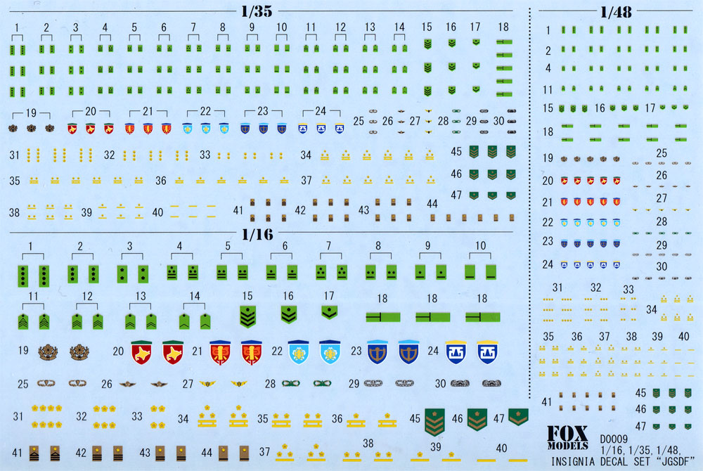 陸上自衛隊 階級章 デカールセット デカール (フォックスモデル (FOX MODELS) AFVデカール No.D0009) 商品画像_1