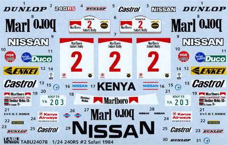 ニッサン 240RS #2 サファリラリー 1984 デカール デカール (タブデザイン 1/24 デカール No.TABU-24078) 商品画像
