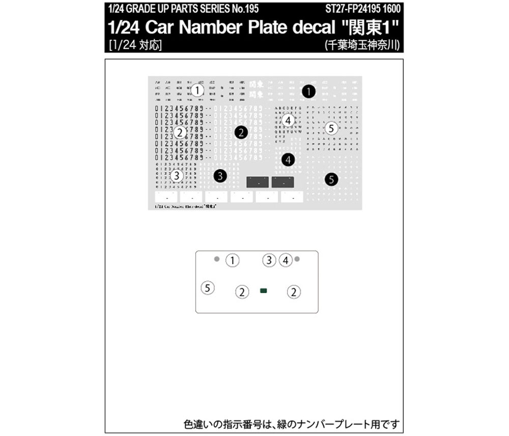 1/24 カーナンバープレートデカール 関東 1 デカール (スタジオ27 グレードアップパーツ No.FP24195) 商品画像_1