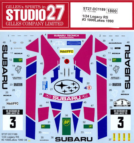 スバル レガシィ RS #3 1000湖ラリー 1990 デカール (スタジオ27 ラリーカー オリジナルデカール No.DC1189) 商品画像