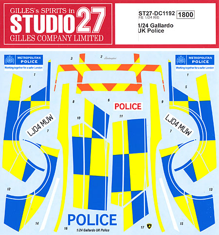 ランボルギーニ ガヤルド 英国警察 デカール (スタジオ27 ツーリングカー/GTカー オリジナルデカール No.DC1192) 商品画像