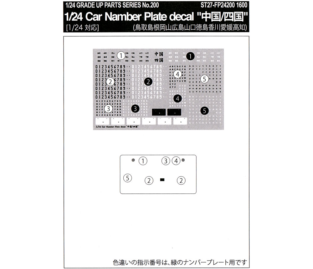 カーナンバープレートデカール 中国 四国 デカール (スタジオ27 グレードアップパーツ No.FP24200) 商品画像_2