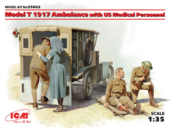 T型フォード 1917 救急車 w/アメリカ衛生兵 プラモデル (ICM 1/35 ミリタリービークル・フィギュア No.35662) 商品画像