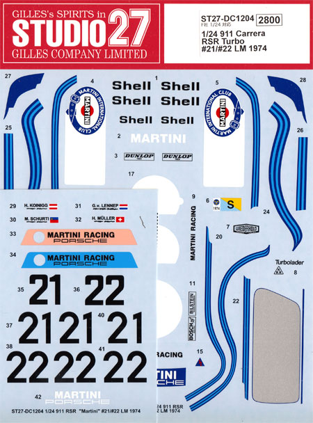 ポルシェ 911 カレラ RSR ターボ #21/#22 ル・マン 1974 デカール デカール (スタジオ27 ツーリングカー/GTカー オリジナルデカール No.DC1204) 商品画像