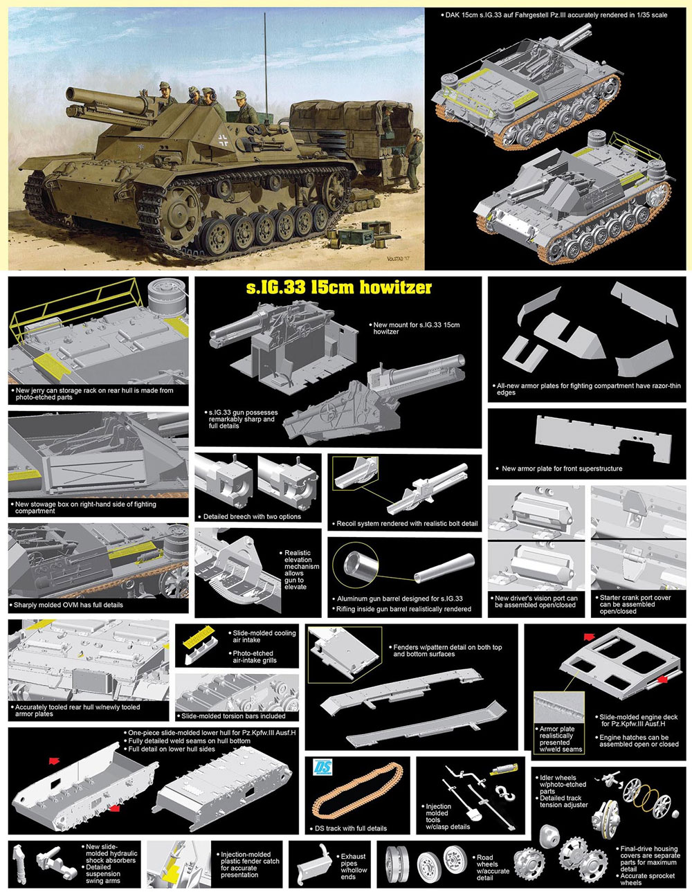 ドイツアフリカ軍団 15cm s.I.G.33 3号戦車H型車体 プラモデル (ドラゴン 1/35 39-45 Series No.6904) 商品画像_2