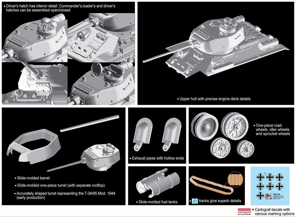 ドイツ 鹵獲戦車 T-34/85 プラモデル (ドラゴン 1/72 アーマー シリーズ No.7564) 商品画像_2