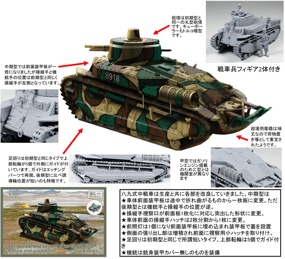 八九式中戦車 甲 中期型 プラモデル (IBG 1/72 AFVモデル No.72038) 商品画像_2