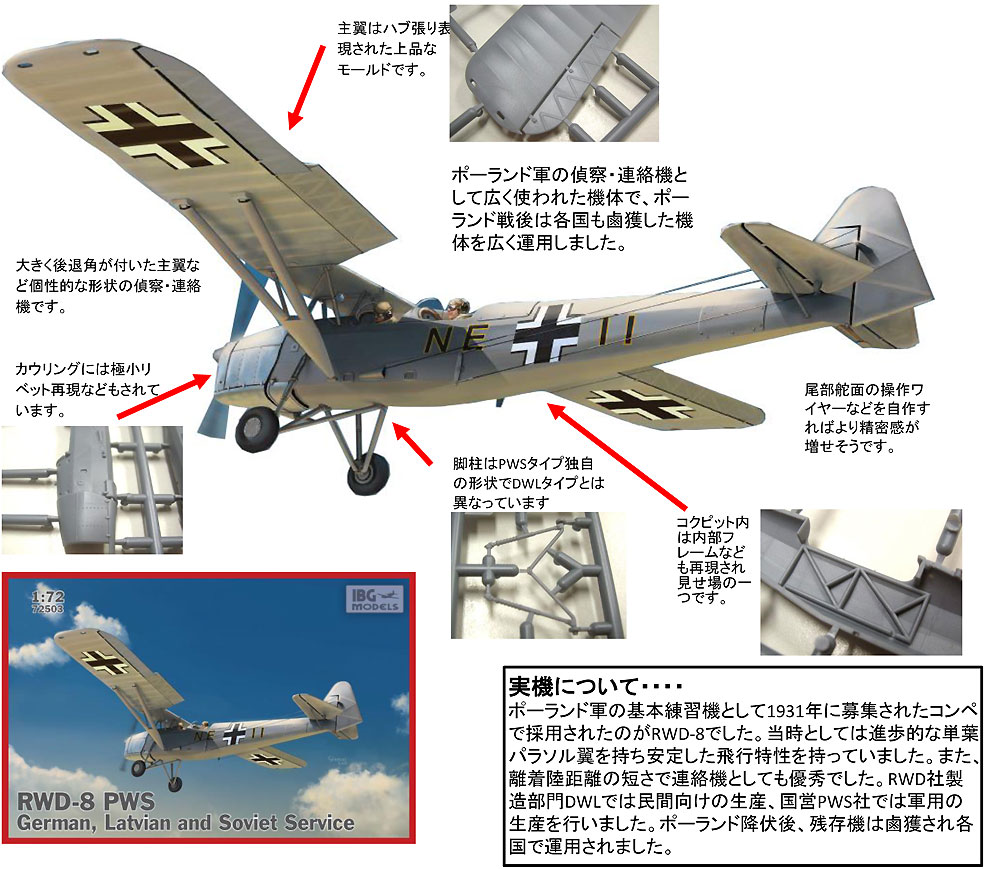 ポーランド RWD-8 PWS 複座練習機 ドイツ ラトビア ソ連軍仕様 プラモデル (IBG 1/72 エアモデル No.72503) 商品画像_2