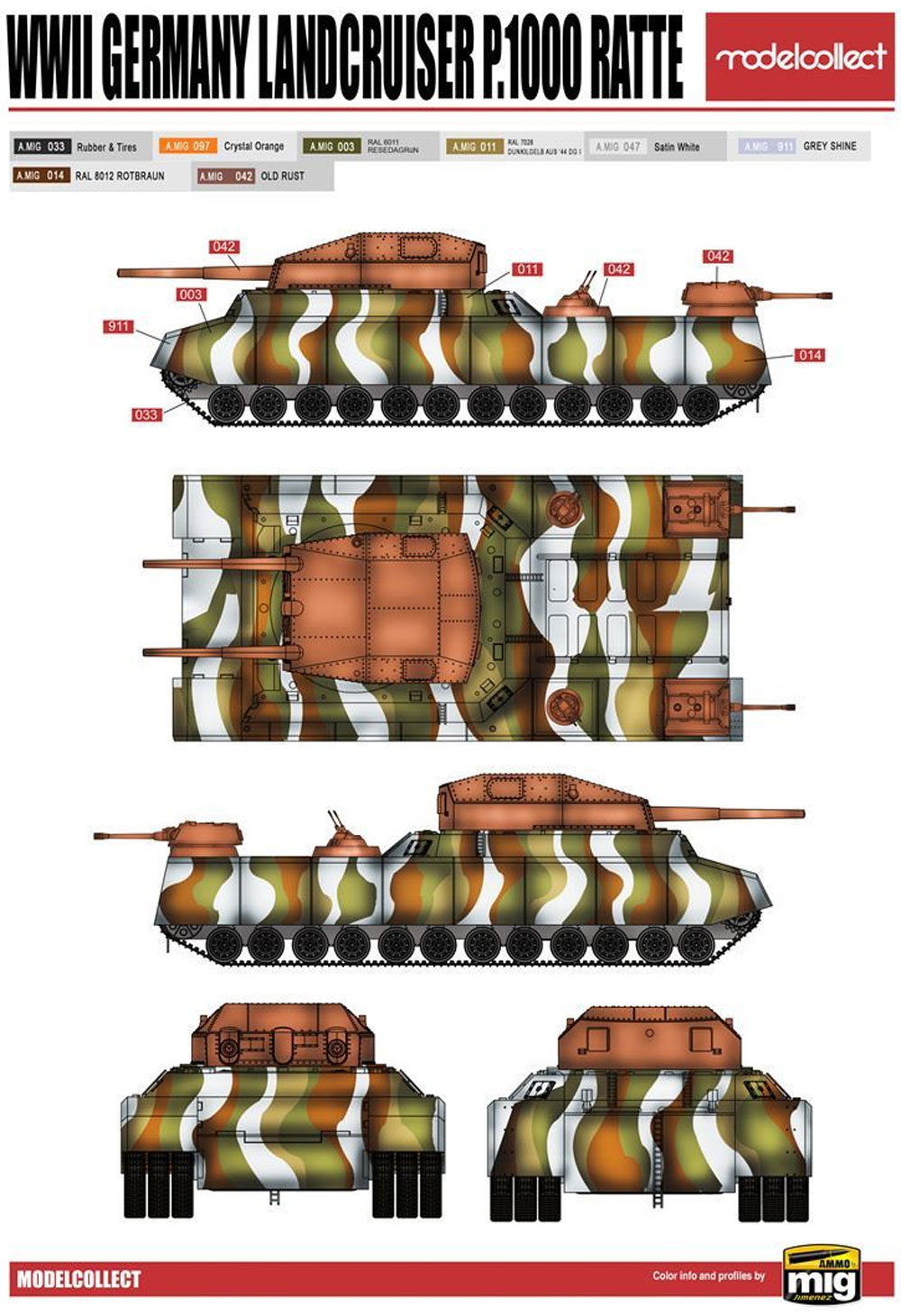 ドイツ軍 陸上巡洋艦 P.1000 ラーテ プラモデル (モデルコレクト 1/72 AFV キット No.UA72088) 商品画像_2