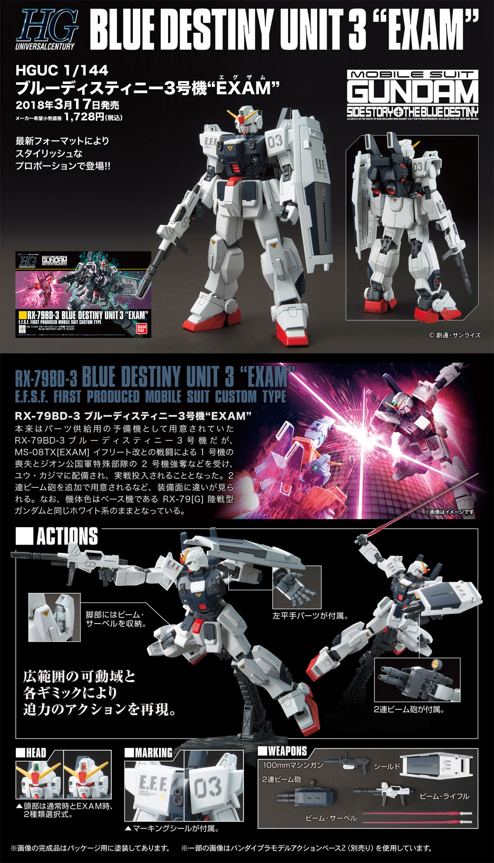 RX-79BD-3 ブルーディスティニー 3号機 EXAM プラモデル (バンダイ HGUC (ハイグレードユニバーサルセンチュリー) No.209) 商品画像_4