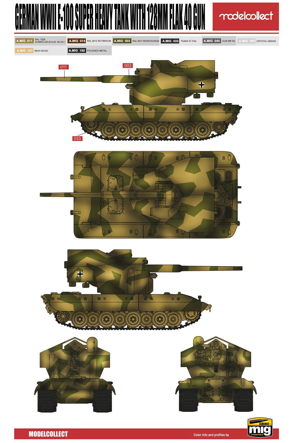 ドイツ E-100 128mm FlaK40 高射砲 搭載型 プラモデル (モデルコレクト 1/72 AFV キット No.UA72133) 商品画像_2