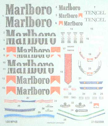 1/20 MP4/8 Marlboroデカールセット デカール (スタジオ27 F-1 オリジナルデカール No.DC174C) 商品画像