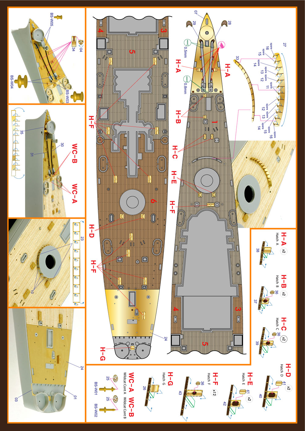 アメリカ 大型巡洋艦 アラスカ CB-1用 木製甲板 (ホビーボス社用) 木製甲板 (インフィニモデル IMWシリーズ （艦船用木製甲板） No.IMW35008R1) 商品画像_3