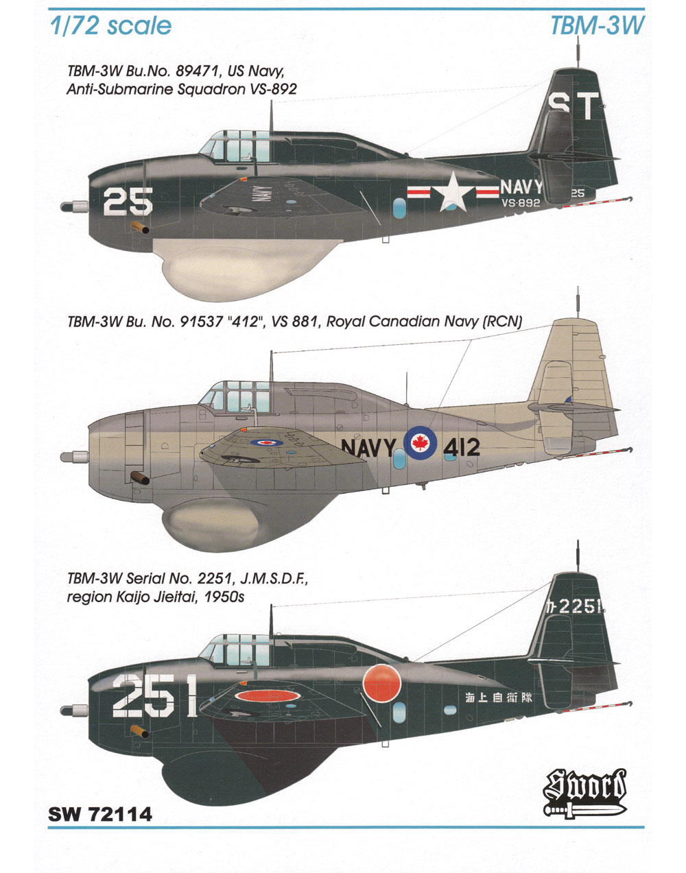 TBM-3W グッピー 米海軍 カナダ海軍 海上自衛隊 プラモデル (ソード 1/72 エアクラフト プラモデル No.72114) 商品画像_1