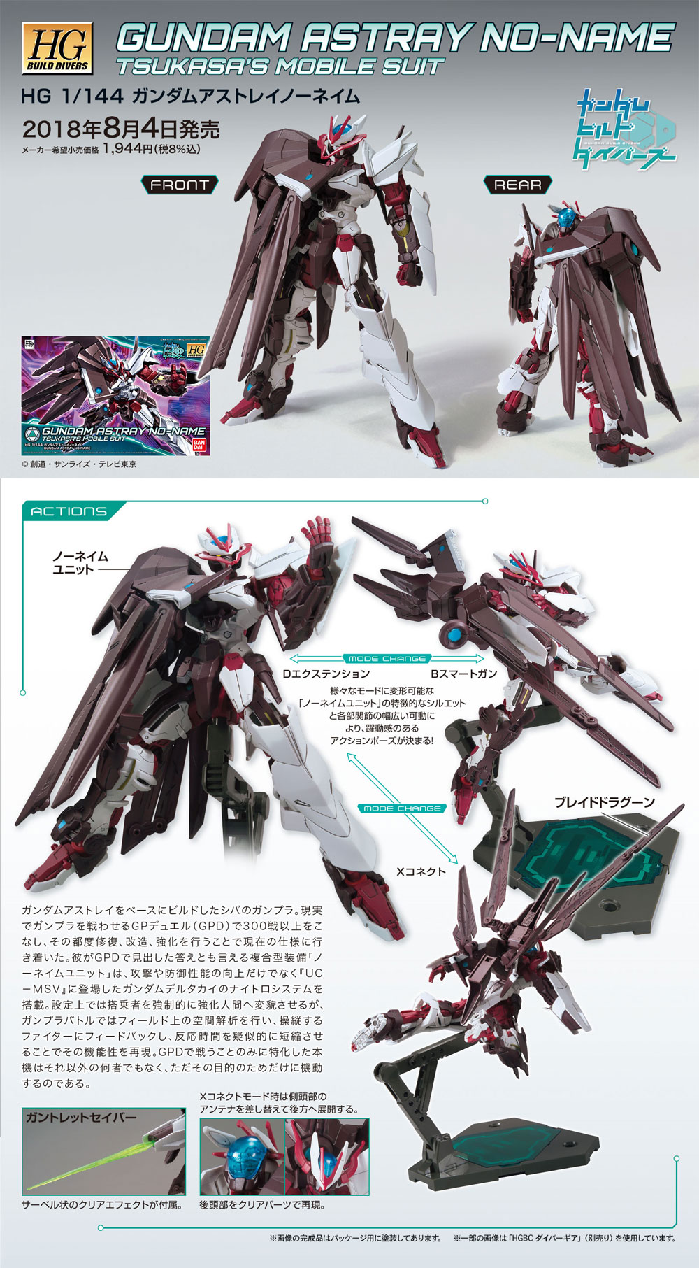 ガンダムアストレイノーネイム プラモデル (バンダイ HGBD ガンダムビルドダイバーズ No.012) 商品画像_4