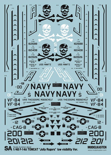 F-14A トムキャット ジョリーロジャース ロービジVer. デカール (モデルカステン モデルカステン マテリアル No.DC-012) 商品画像