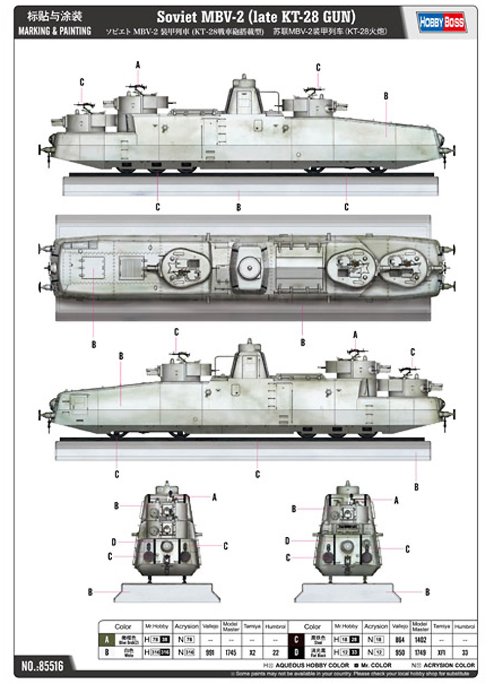 ソビエト MBV-2 装甲列車 (KT-28 戦車砲搭載型) プラモデル (ホビーボス 1/35 ファイティングビークル シリーズ No.85516) 商品画像_1