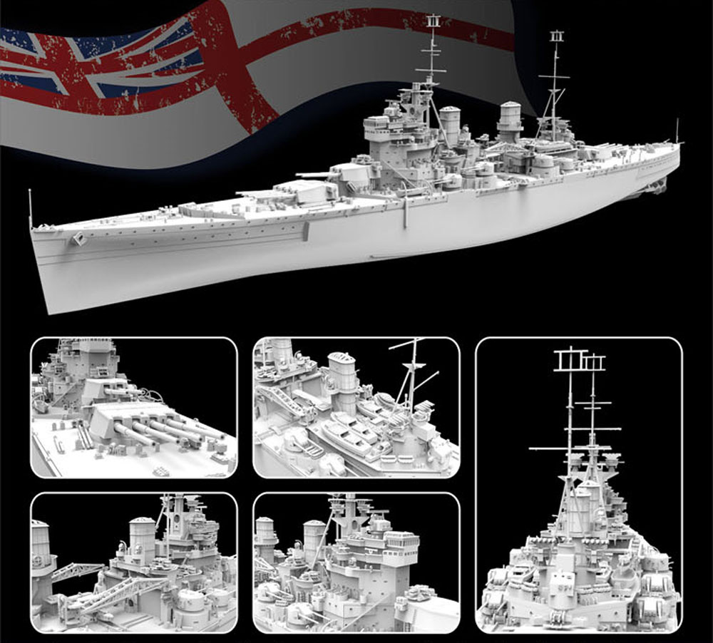 イギリス海軍 戦艦 プリンス オブ ウェールズ 1941年5月 デンマーク海峡海戦時 (豪華版) プラモデル (フライホーク 1/700 艦船 No.FH1153S) 商品画像_1