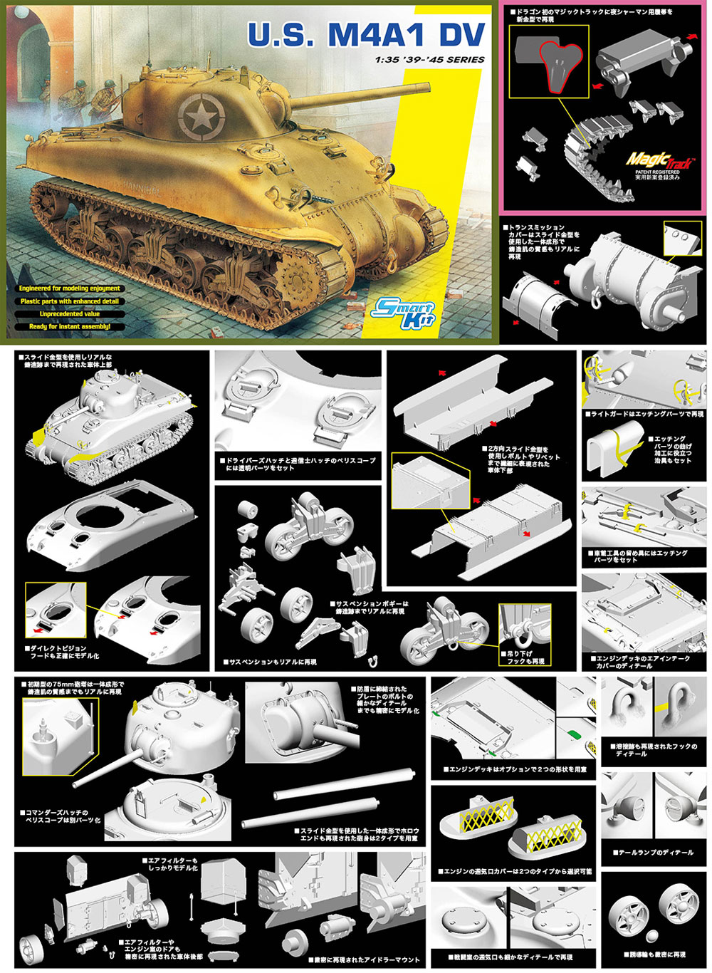 アメリカ M4A1 シャーマン DV (直視バイザー型) w/マジックトラック プラモデル (ドラゴン 1/35 '39-'45 Series No.6618) 商品画像_2