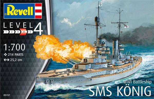 WW1 ドイツ 弩級戦艦 ケーニッヒ プラモデル (レベル 1/700 艦船モデル No.05157) 商品画像