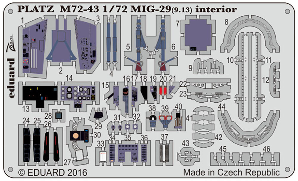 MiG-29 (9.13) フルクラムC用 エッチングパーツ (内装用) エッチング (プラッツ 1/72 アクセサリーパーツ No.M72-043) 商品画像_1