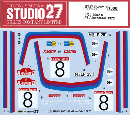 BMW 2002 ti #8 アルペンファート 1973 デカール デカール (スタジオ27 ラリーカー オリジナルデカール No.DC1213) 商品画像