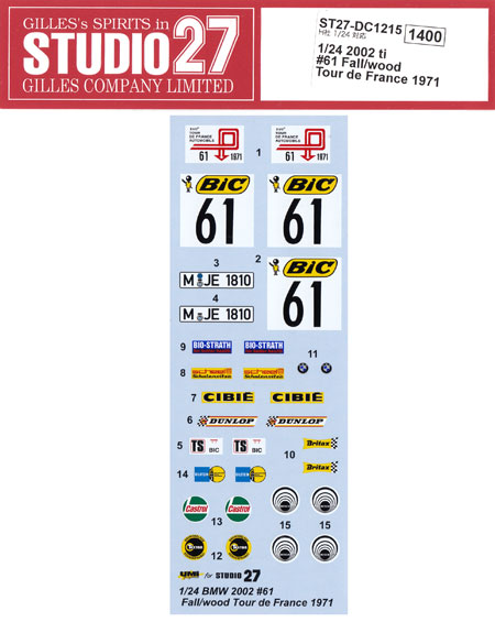 BMW 2002 ti #61 Fall/wood ツール ド フランス 1971 デカール デカール (スタジオ27 ラリーカー オリジナルデカール No.DC1215) 商品画像