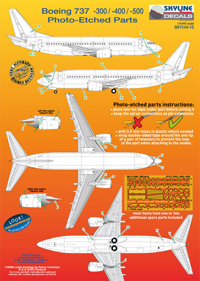 ボーイング 737-300/-400/-500 エッチングパーツ エッチング (DACO SKYLINE DECALS No.SKY144-15) 商品画像
