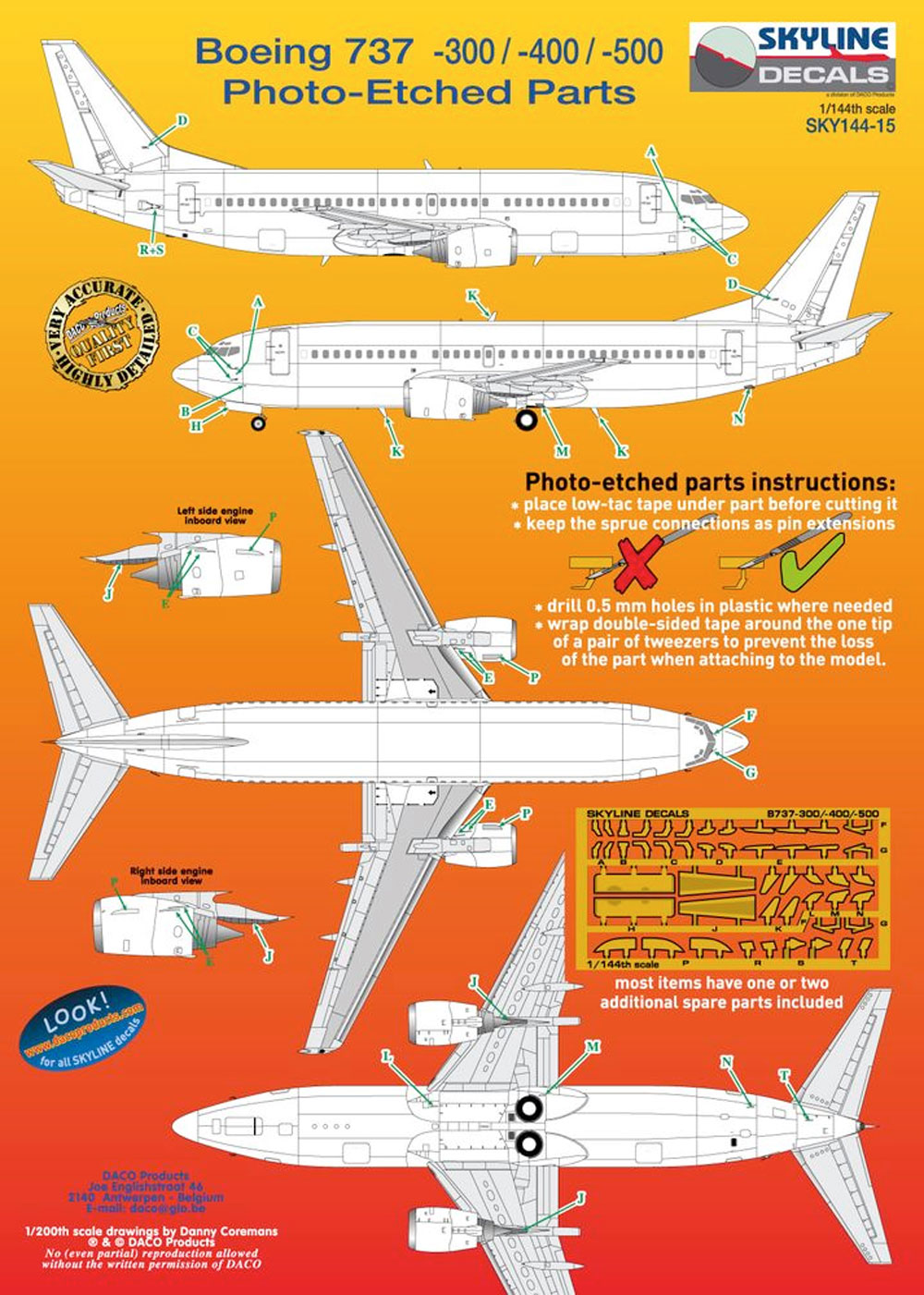 ボーイング 737-300/-400/-500 エッチングパーツ エッチング (DACO SKYLINE DECALS No.SKY144-15) 商品画像_1