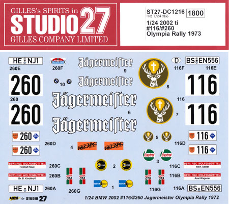 BMW 2002 ti #116/#260 オリンピアラリー 1973 デカール デカール (スタジオ27 ラリーカー オリジナルデカール No.DC1216) 商品画像