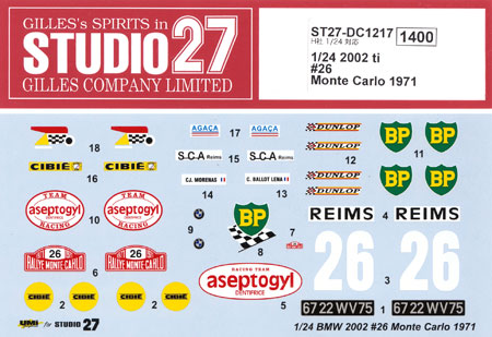 BMW 2002 ti #26  モンテカルロラリー 1971 デカール デカール (スタジオ27 ラリーカー オリジナルデカール No.DC1217) 商品画像
