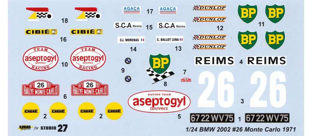 BMW 2002 ti #26  モンテカルロラリー 1971 デカール デカール (スタジオ27 ラリーカー オリジナルデカール No.DC1217) 商品画像_1