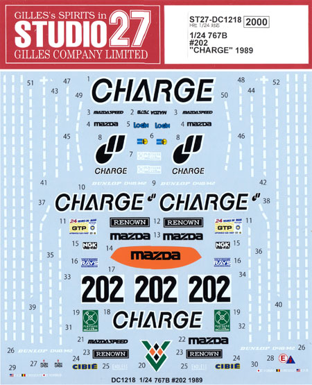 マツダ 767B #202 チャージ 1989 デカール デカール (スタジオ27 ツーリングカー/GTカー オリジナルデカール No.DC1218) 商品画像