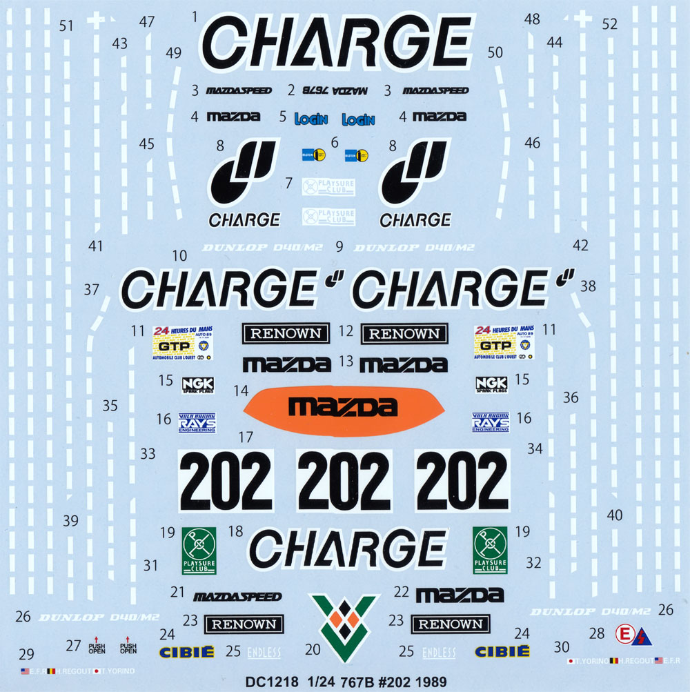 マツダ 767B #202 チャージ 1989 デカール デカール (スタジオ27 ツーリングカー/GTカー オリジナルデカール No.DC1218) 商品画像_1