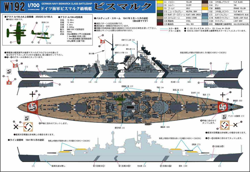 ドイツ海軍 ビスマルク級戦艦 ビスマルク プラモデル (ピットロード 1/700 スカイウェーブ W シリーズ No.W192) 商品画像_1